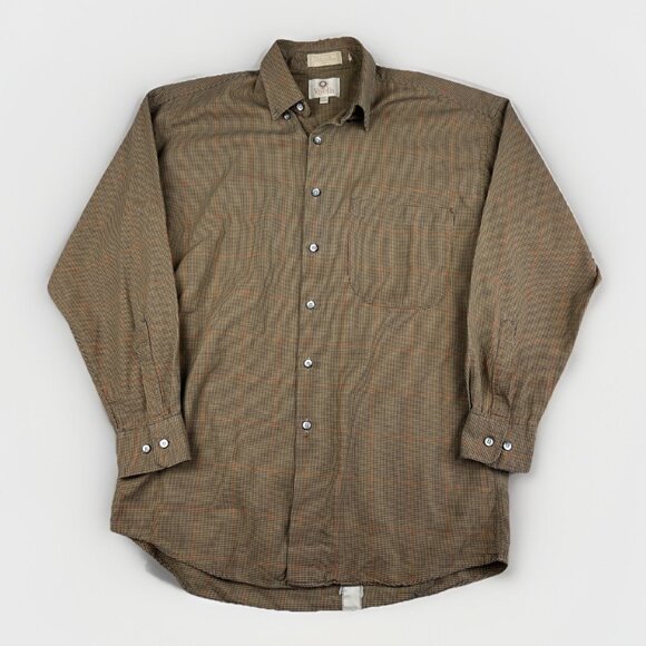 VTG Viyella Shirt Men M Golden Brown hoondstood Plaid Wool Flannel Canada Made - Picture 1 of 16